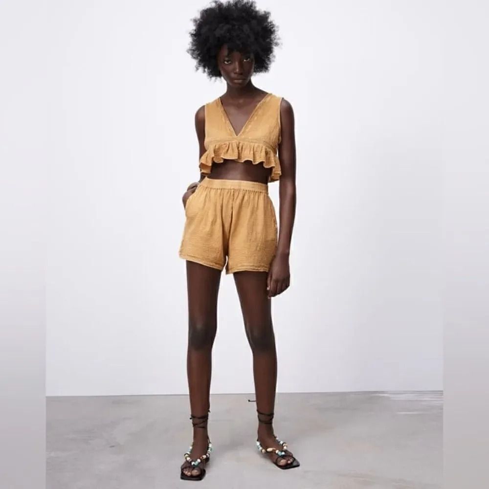 ZARA BOHO RUFFLED TOP AND COMFORT SHORTS - Picture 4 of 6